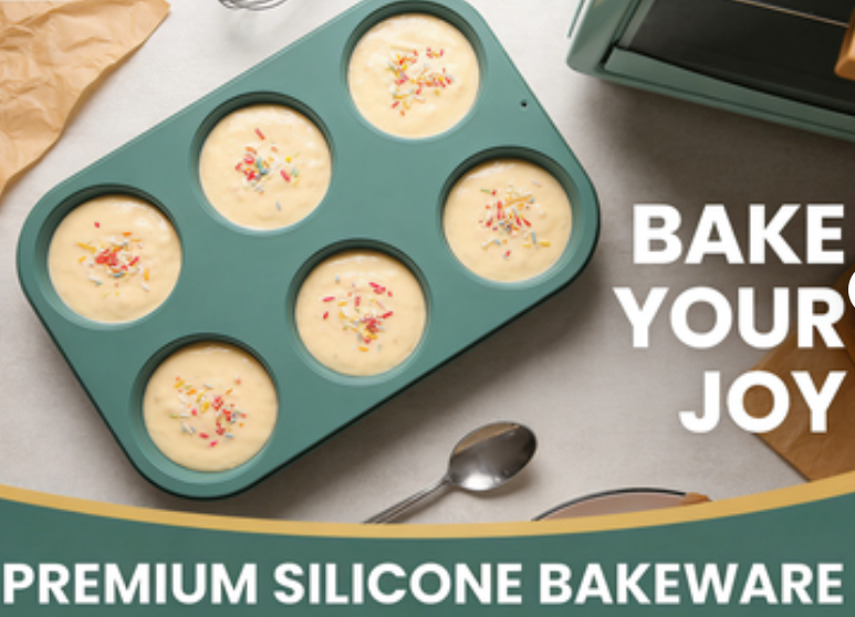 6-Cup Sage Green Silicone Muffin Pan - Non-Stick Baking Mold