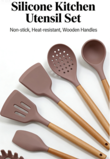 10-Piece Food Grade Silicone Kitchen Utensils - Heat Resistant Non-Scald Cooking Tool Set
