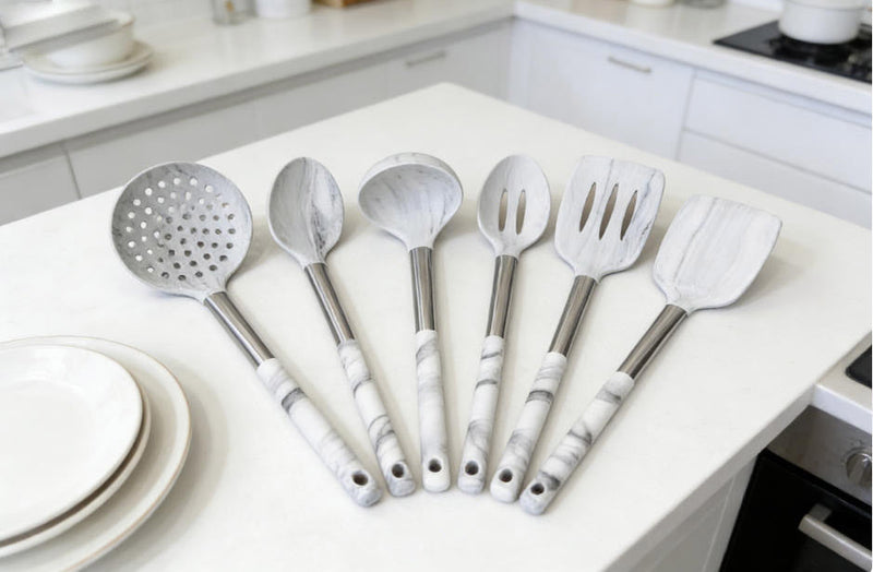 Heat-Resistant Marble-Texture Silicone Kitchen Utensil Set - Premium Food Grade