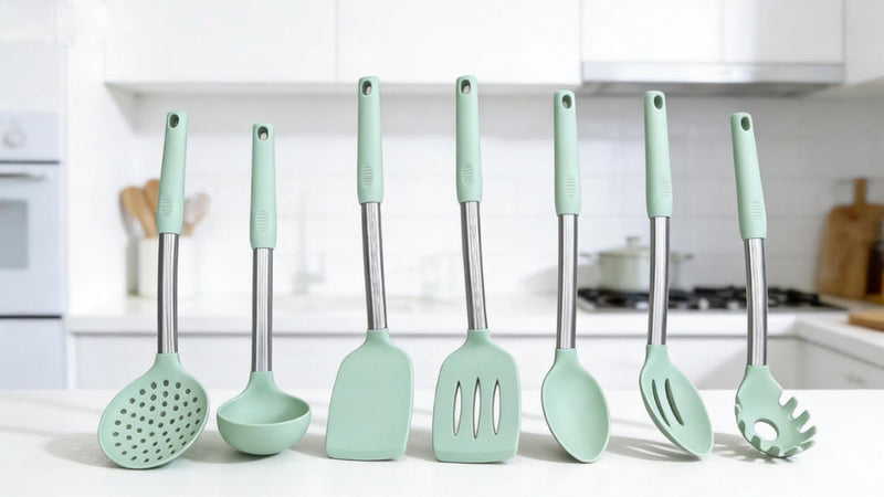 Mint Green Silicone Kitchen Utensil Set - Heat Resistant & Food Grade
