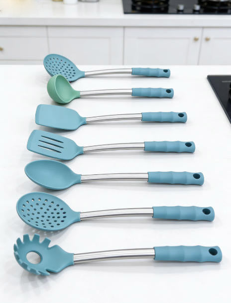 Lake Blue Silicone Kitchen Utensil Set - Heat Resistant & Food Grade
