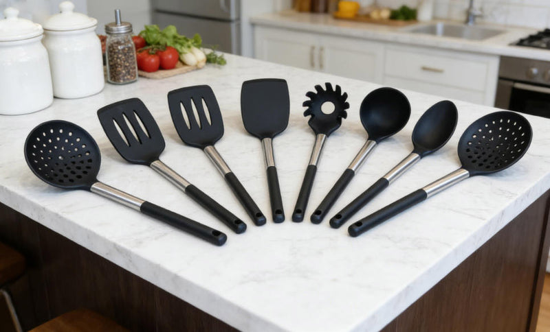 Black Silicone Kitchen Utensil Set - Heat Resistant & Food Grade