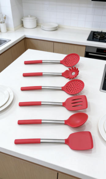 Vibrant Red Silicone Kitchen Utensil Set - Heat Resistant & Food Grade