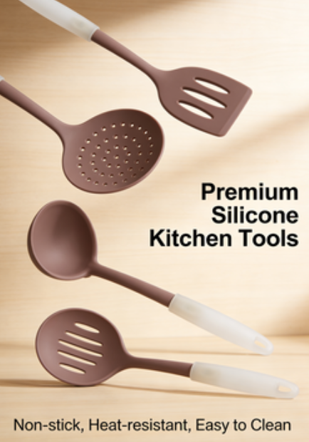 5-Piece Food Grade Silicone Kitchen Utensils - Heat Resistant Non-Scald Cooking Tool Set