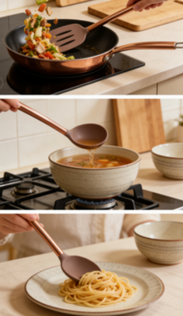 7-Piece Rose Gold Food Grade Silicone Kitchen Utensils - Heat Resistant Non-Scald Cooking Tool Set