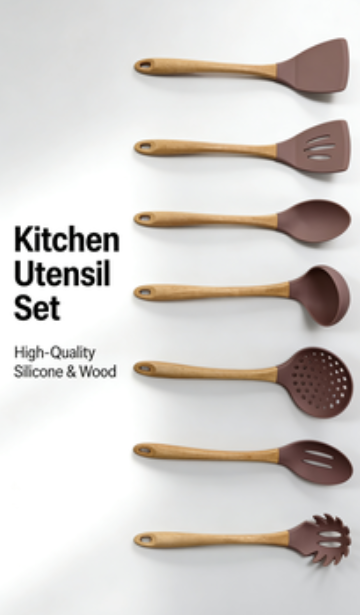 7-Piece Food Grade Silicone Kitchen Utensils - Heat Resistant Non-Scald Cooking Tool Set
