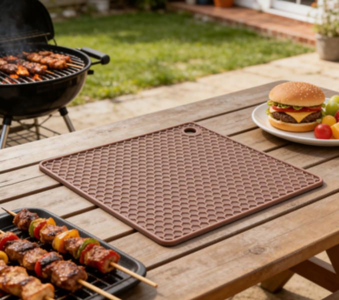 Dusty Rose Square Silicone Placemat - Heat-Resistant Dining Mat