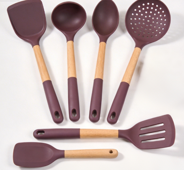 7-Piece Premium Silicone Kitchen Utensil Set with Wood Grain Handles