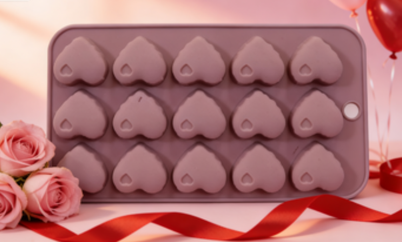 15-Cavity Dusty Rose Silicone Heart Baking Mold