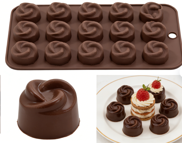 15-Cavity Dusty Rose Silicone Swirl Chocolate Mold