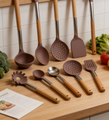 7-Piece Food Grade Silicone Kitchen Utensils - Heat Resistant Non-Scald Cooking Tool Set